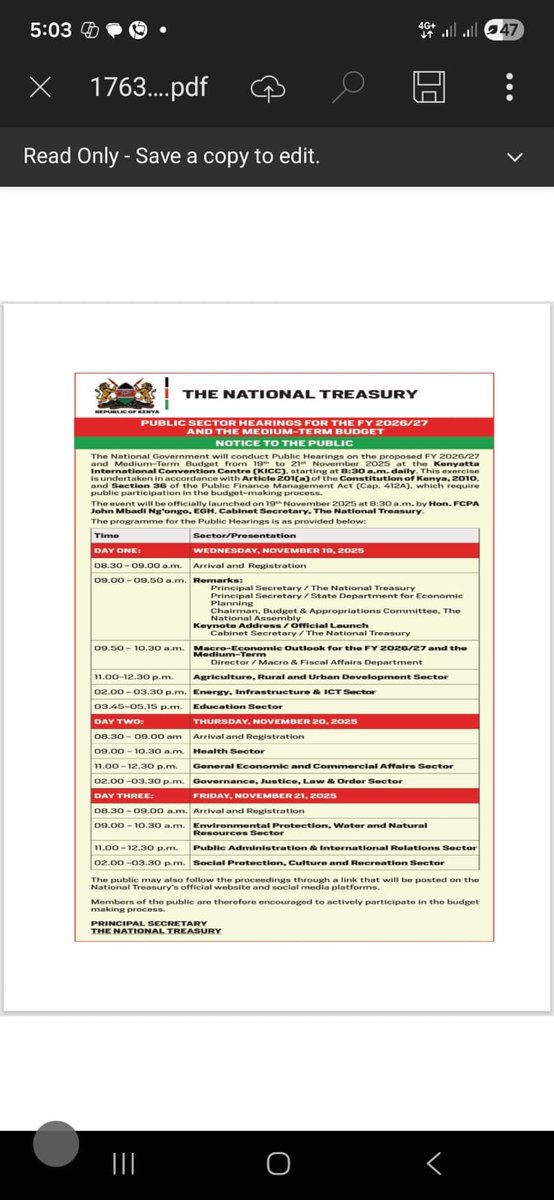 CS Hon FCPA  John Mbadi, today launches the Public Hearings on the proposed FY 2026/27 Budget at KICC from 8:30am. <a href="/citizentvkenya/">Citizen TV Kenya</a>,<a href="/BD_Africa/">BusinessDaily</a>,<a href="/K24Tv/">K24 TV</a>,<a href="/KTNNewsKE/">KTN News</a>
,<a href="/ntvkenya/">NTV Kenya</a> ,<a href="/PeopleDailyKe/">PEOPLE DAILY</a>,<a href="/NationAfrica/">Daily Nation</a>,<a href="/KenyaNewsAgency/">Kenya News Agency - Department of Information</a> <a href="/KBCChannel1/">KBC Channel 1 News</a> ,<a href="/KTNNewsKE/">KTN News</a>,<a href="/NationBreaking/">Nation Breaking News</a>,<a href="/BloombergAfrica/">Bloomberg Africa</a>