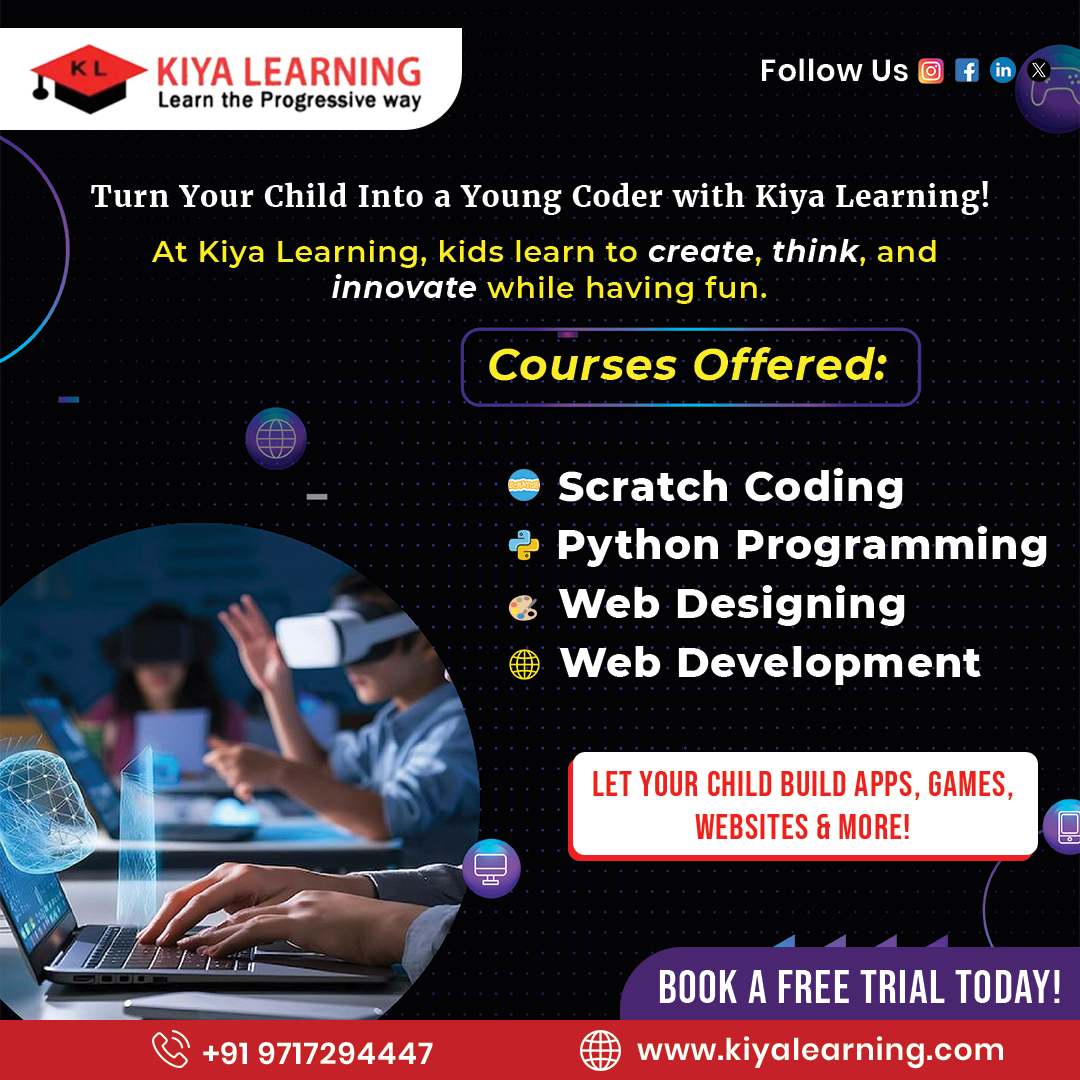 kiya_learning's tweet image. Our courses include Scratch Coding, Python Programming, Web Designing, and Web Development—designed to spark creativity.

#YoungCoder #KiyaLearning #KidsCoding #ScratchCoding #PythonProgramming #WebDesigning #WebDevelopment #CodingForKids #TechSkillsForKids #FutureReadyKids