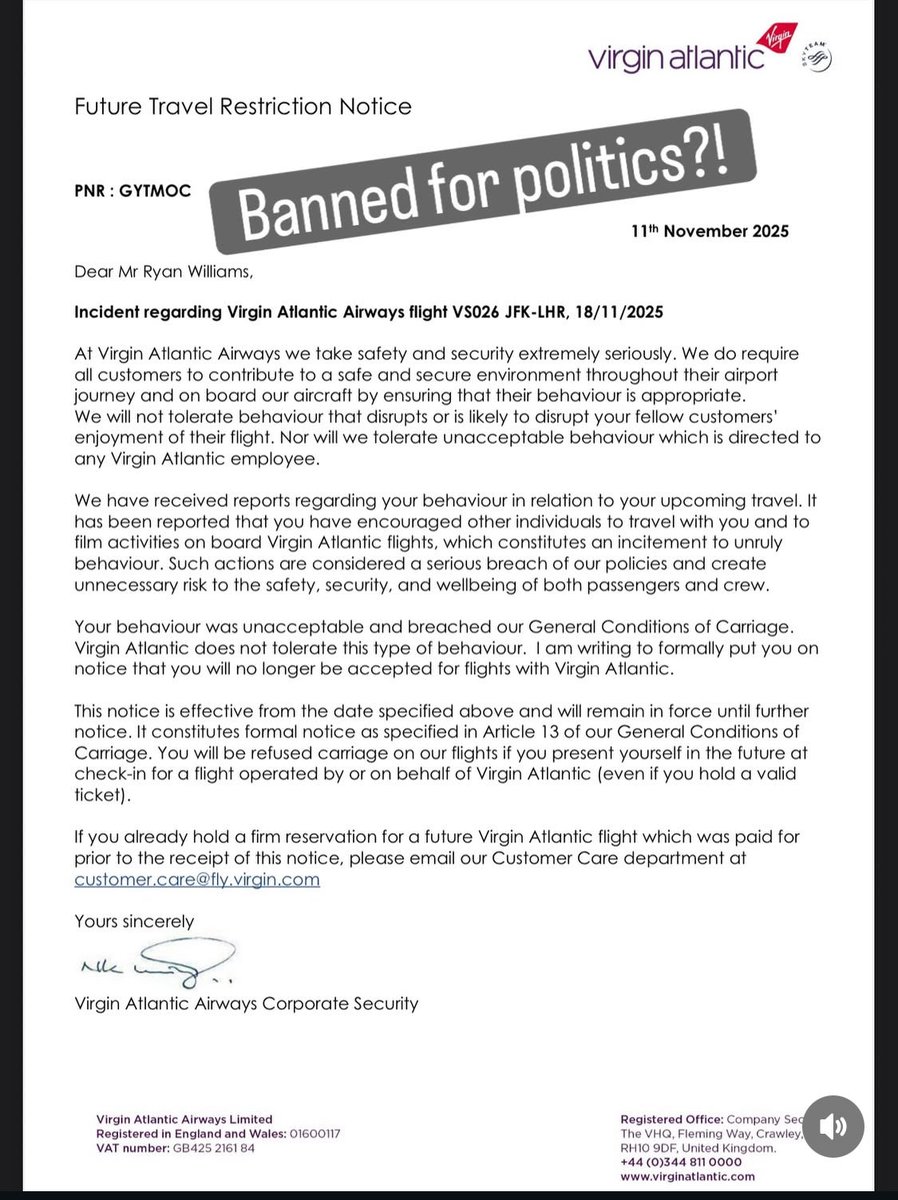 JoshCha65049909's tweet photo. @VirginAtlantic Wow @VirginAtlantic  from the bottom of my heart, sincerely, FUCK YOU!   You are an enemy of free speech and are complicity in tyranny.   I will for the rest of my life avoid all business with you and encourage everyone to do the same until the end of my days.     @koreanscot https://t.co/Zko9QWY29R
