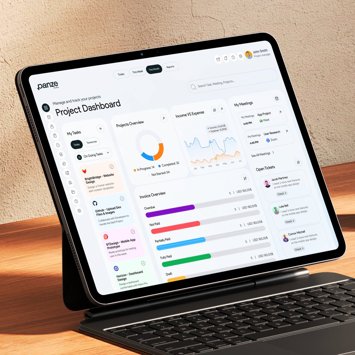 Shahinurstk02's tweet image. Designed a dashboard to help teams track projects, meetings, invoices, and tickets. Get a clear view of tasks for the day.

Need a dashboard like this? Reach out: shahinurstk02@panze.co

#taskmanagement #saas #project #invoice #dashboarddesign #crmdashboard