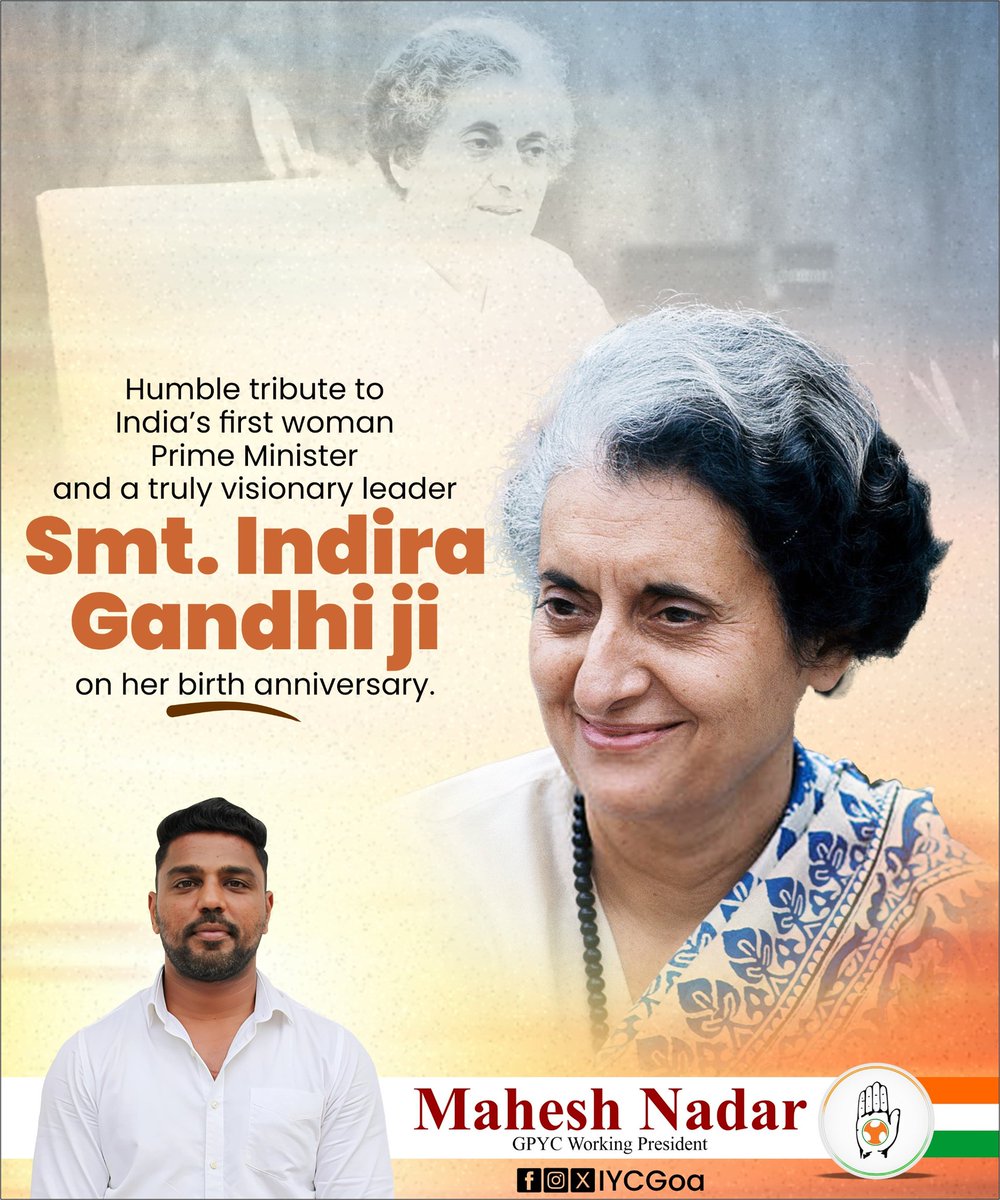 Humble tribute to India’s first woman Prime Minister and a truly visionary leader, Smt. Indira Gandhi ji, on her birth anniversary.

Her fearless leadership, unwavering resolve, and commitment to India’s progress continue to inspire generations.