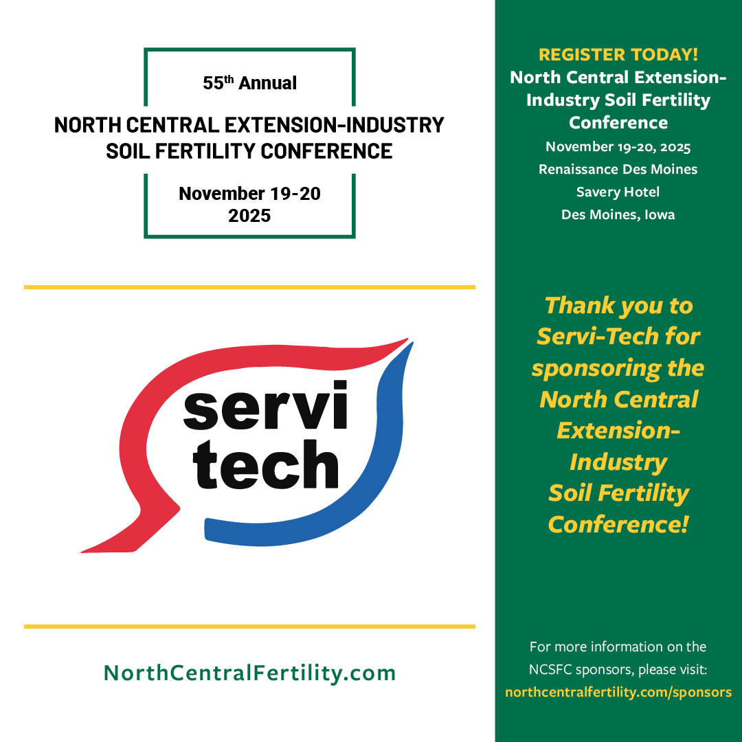 NorthCentralSFC's tweet photo. Thank you to Servi-Tech for sponsoring the 55th North Central Extension-Industry Soil Fertility Conference. To learn more about the 55th NCSFC sponsors, please visit: https://t.co/efeDWGb7ge 
#soilfertilityconference #55thNCSFC #NorthCentralSFC https://t.co/kZ19heSTNC