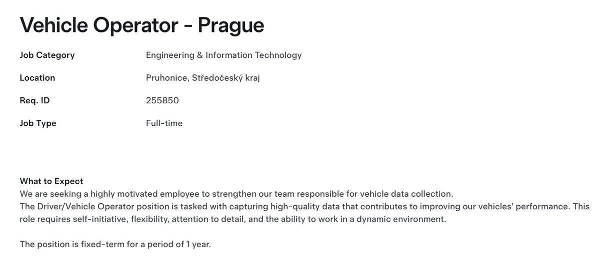 teslayoda's tweet image. 🚨Breaking: Tesla is hiring vehicle operators in Prague.