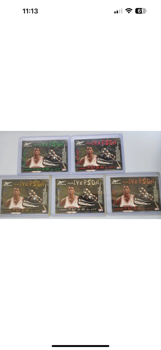 90’s Basketball First Timer: 1997 Skybox Reebok Allen Iverson Chase Embossed Foil-Silver. I just learned there are all these versions of this card! That emerald and ruby are sick!! Did you know this? Selling this one for $6. #alleniverson #reebok #skybox #basketballcards #90s