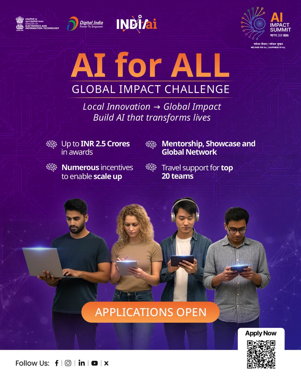 DigitalIndiaCrp's tweet image. 🇮🇳 AI Impact Expo 2026 🌐
AI for ALL
GLOBAL IMPACT CHALLENGE
Local Innovation → Global Impact
Build AI that transforms lives. 
#AIImpactExpo2026