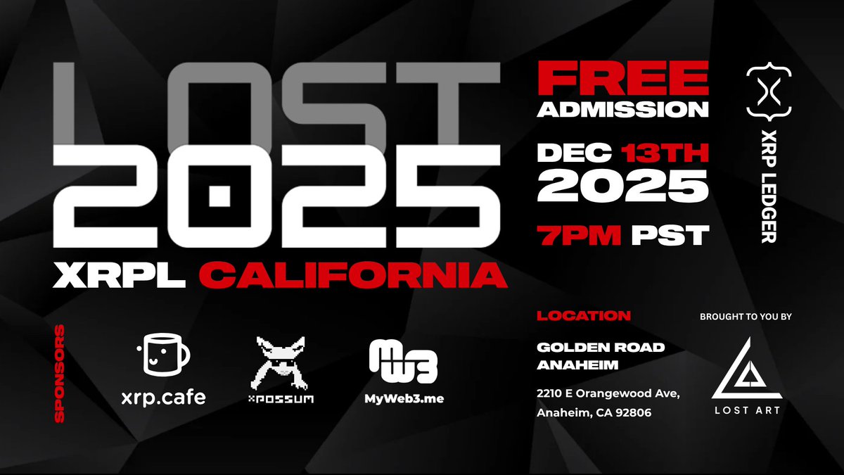 OCLostArt's tweet image. Save the date and join us for our 4th annual meetup in Southern California‼️ Come hang with the XRPL and blockchain community at Golden Road Brewing in Anaheim.

🗓️ Saturday, December 13th, 2025
📍 2210 E Orangewood Ave, Anaheim, CA 92806
🕓 7:00 PM PST

Admission is FREE —…