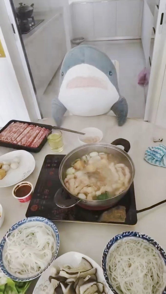 meshi_same's tweet image. 今日は火鍋サメ！🦈🦈🍲