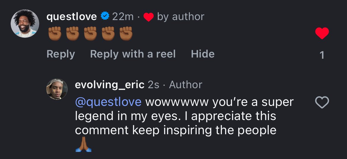 evolving_eric's tweet image. Ngl I’m framing this I love Questlove 😭