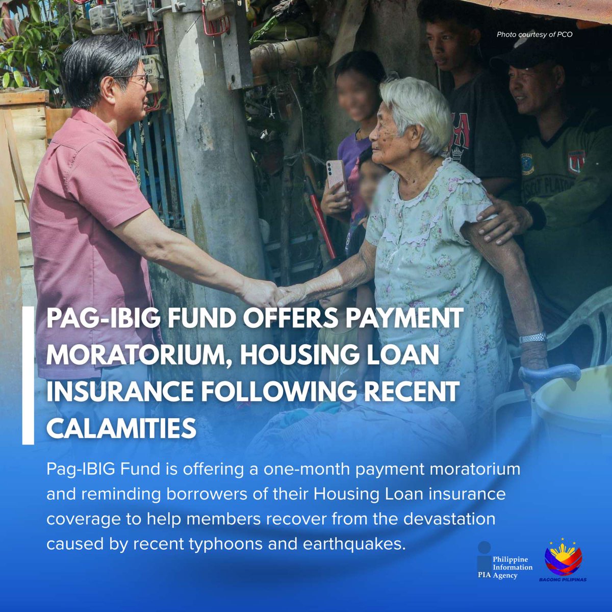 PIADesk's tweet image. Following the directive of President Marcos Jr. to speed up recovery in calamity-affected areas, Pag-IBIG Fund is offering a payment moratorium, housing loan insurance, and affordable calamity and home improvement loans to support workers impacted by disasters.
#ISM #PIA