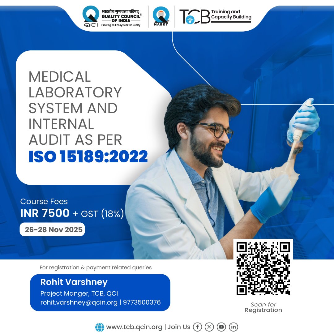 Achieve Excellence in Medical Lab Quality!

Elevate your laboratory's performance and patient care standards with our comprehensive training on Medical Laboratory System and Internal Audit as per ISO 15189:2022.

Scan the QR code to register.