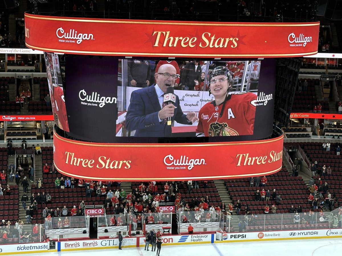 Connor Bedard to the United Center crowd after his second career NHL hat trick: “It’s so fun to play here. Best building.” #Blackhawks