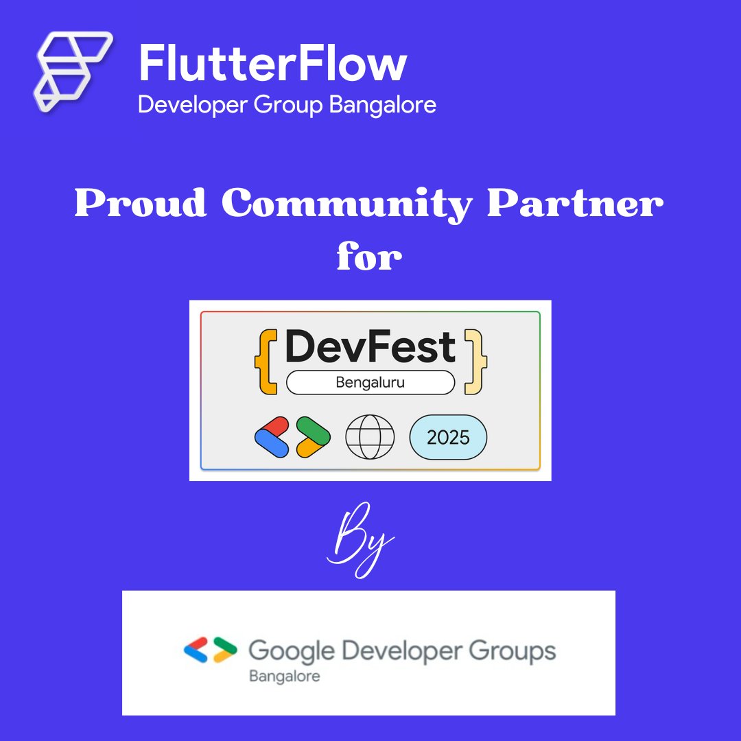 ffdgbangalore's tweet image. FFDG Bangalore is a Community Partner for DevFest Bengaluru 2025!

🎟 Registrations are live — use code FFDG15 for 15% off
🔗 konfhub.com/devfestblr25

@flutterflow @GDGBLR 

Let’s meet at DevFest! ✨