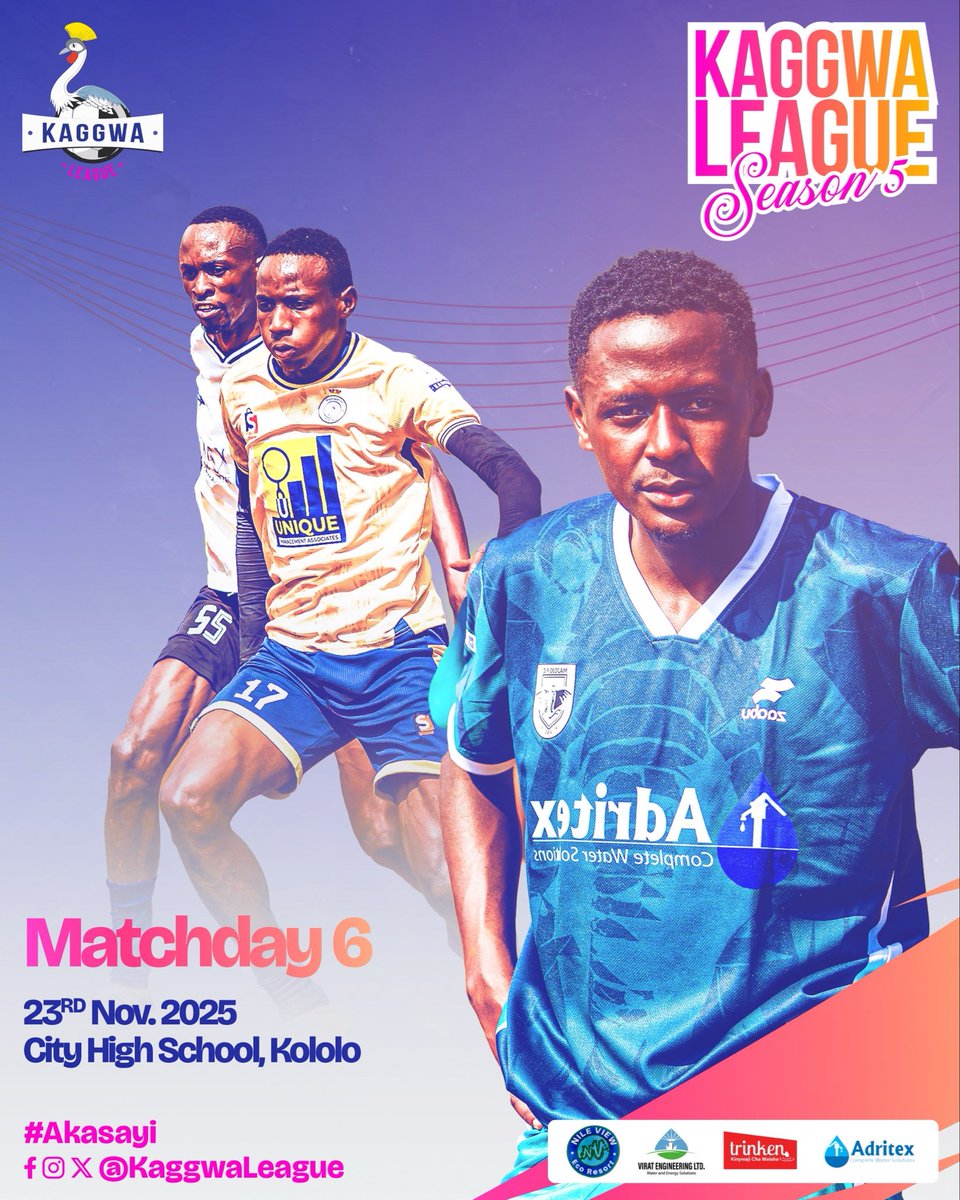 KaggwaLeague's tweet image. ⚽️ || MATCH DAY  6 in the capital .🌆

We are locked in for the second leg🔥

🗓️ || 23rd November ,2025
📍 || City High School,Kololo

#KaggwaLeagueSN5
#Akasayi