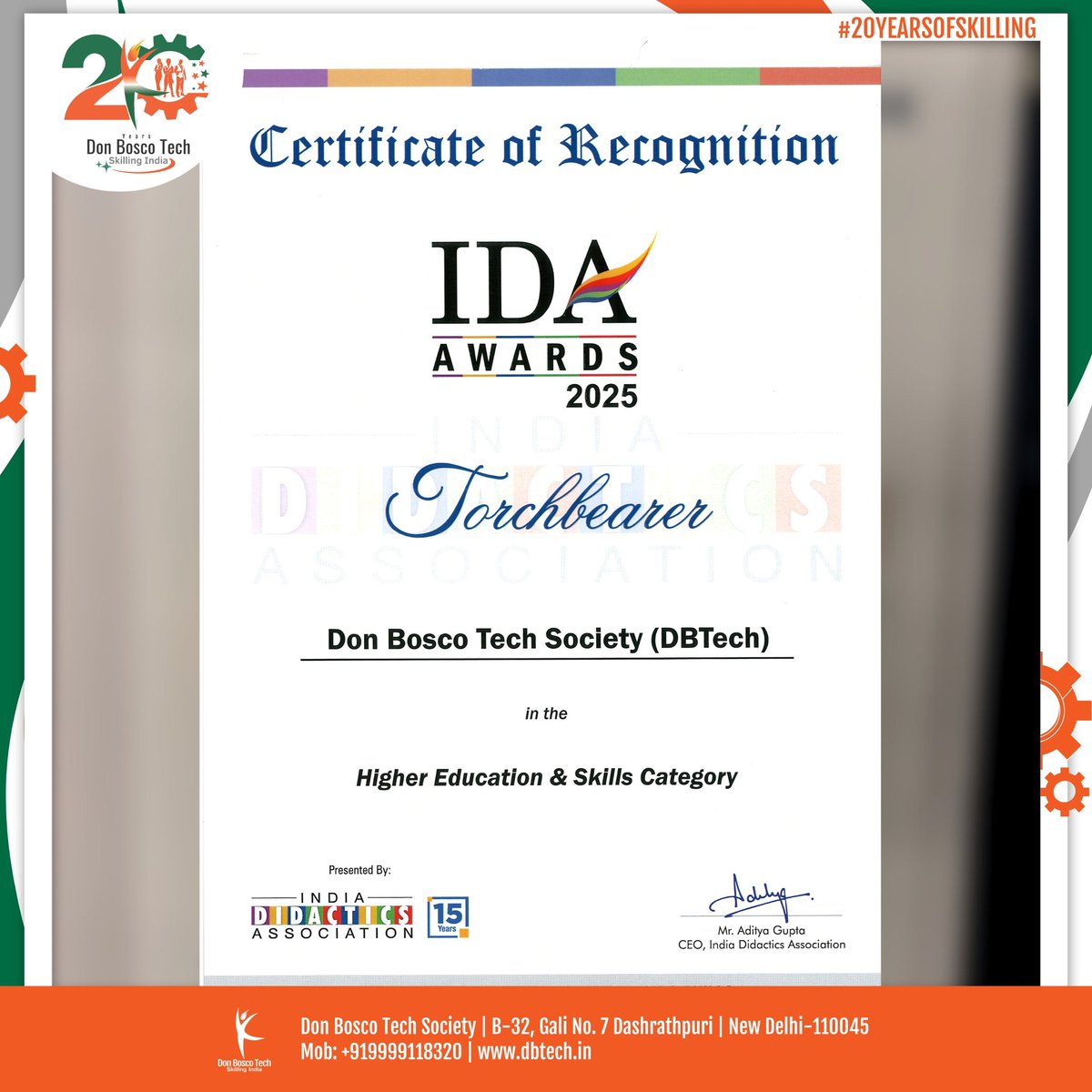 DBTechSociety's tweet image. 🌟 Proud moment for Don Bosco Tech! 🌟
DBTech has been honoured as a Torchbearer at the IDA Awards 2025 for Inclusion &amp;amp; Equity in Education &amp;amp; Skills.

Grateful to our teams, partners, and youth who make this possible. 🇮🇳
#DBTech #IDA2025 #Torchbearer #SkillingIndia