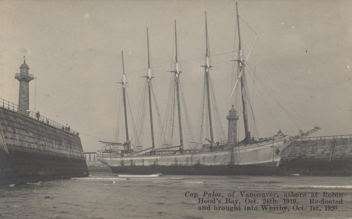 MuseumRnli's tweet photo. OTD 1920 Whitbys RNLB Margaret Harker-Smith was launched to the aid of the 'Cap Palos' with 18 crew which had broken its tow line to tugs whilst being towed  off Whitby in a gale. The lifeboat successfully rescued the crew. For his skill Cox Eglon received the RNLI's Vellum award https://t.co/31ZWW3a1XF