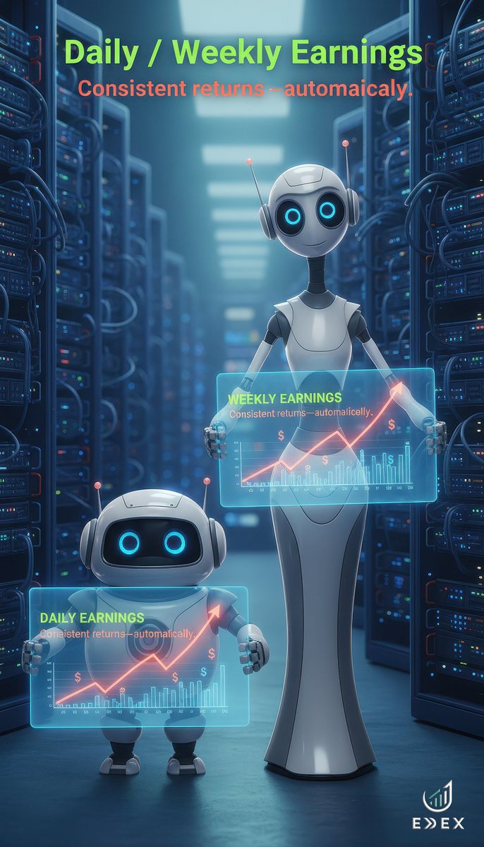 exdexglobal's tweet image. Consistent returns made effortless.
Daily or weekly earnings delivered automatically — anytime, anywhere. 🌍💵

#DailyIncome #WeeklyIncome #AutoTrade #AIMarketSignals #CryptoTrading #ForexMarket #OnlineEarnings #ProfitAutomation #MultipleIncomeStreams #ExDexGlobal