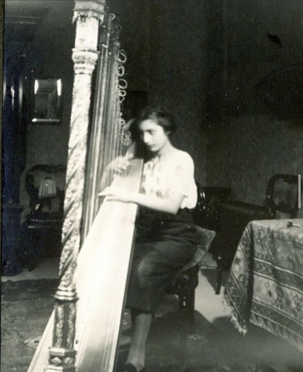DrHelenFry's tweet image. A rare photograph of WW2 heroine Noor Inayat Khan playing the harp, 1934: