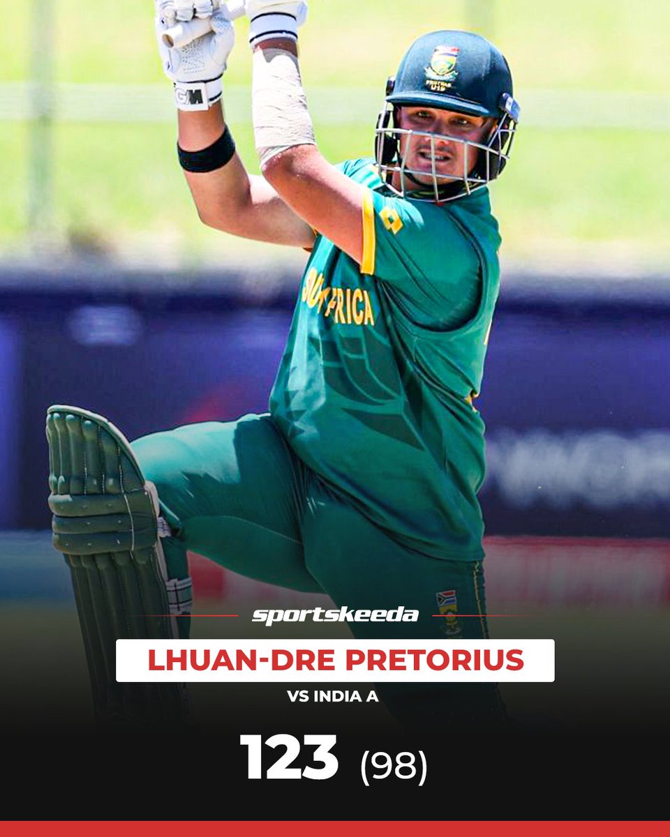Sportskeeda's tweet image. 19-year-old Lhuan-dré Pretorius smashed a terrific century against India A in the third unofficial ODI! 🇿🇦💯💪

#INDAvSAA #ODs #Rajkot #Sportskeeda