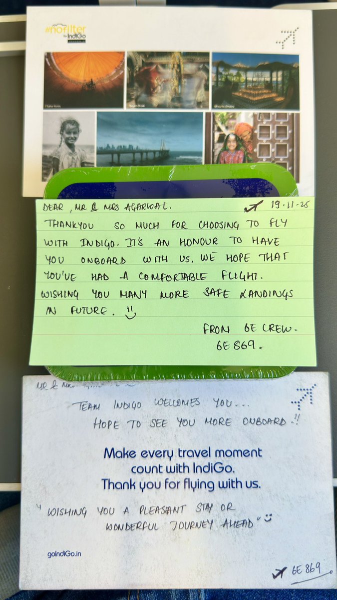 BLRAviation's tweet photo. Thank you to the crew of @IndiGo6E Flight 869 today from seat 1F. Great #IndigoStretch service. Even while handling an in-flight passenger medical emergency, they didn’t let their service standards slip. Great job Sony Unni, Nivedita Nidhi, Paridhi Sharma, A Lemtula, and Jhanvi. https://t.co/fip7Lp8xPj
