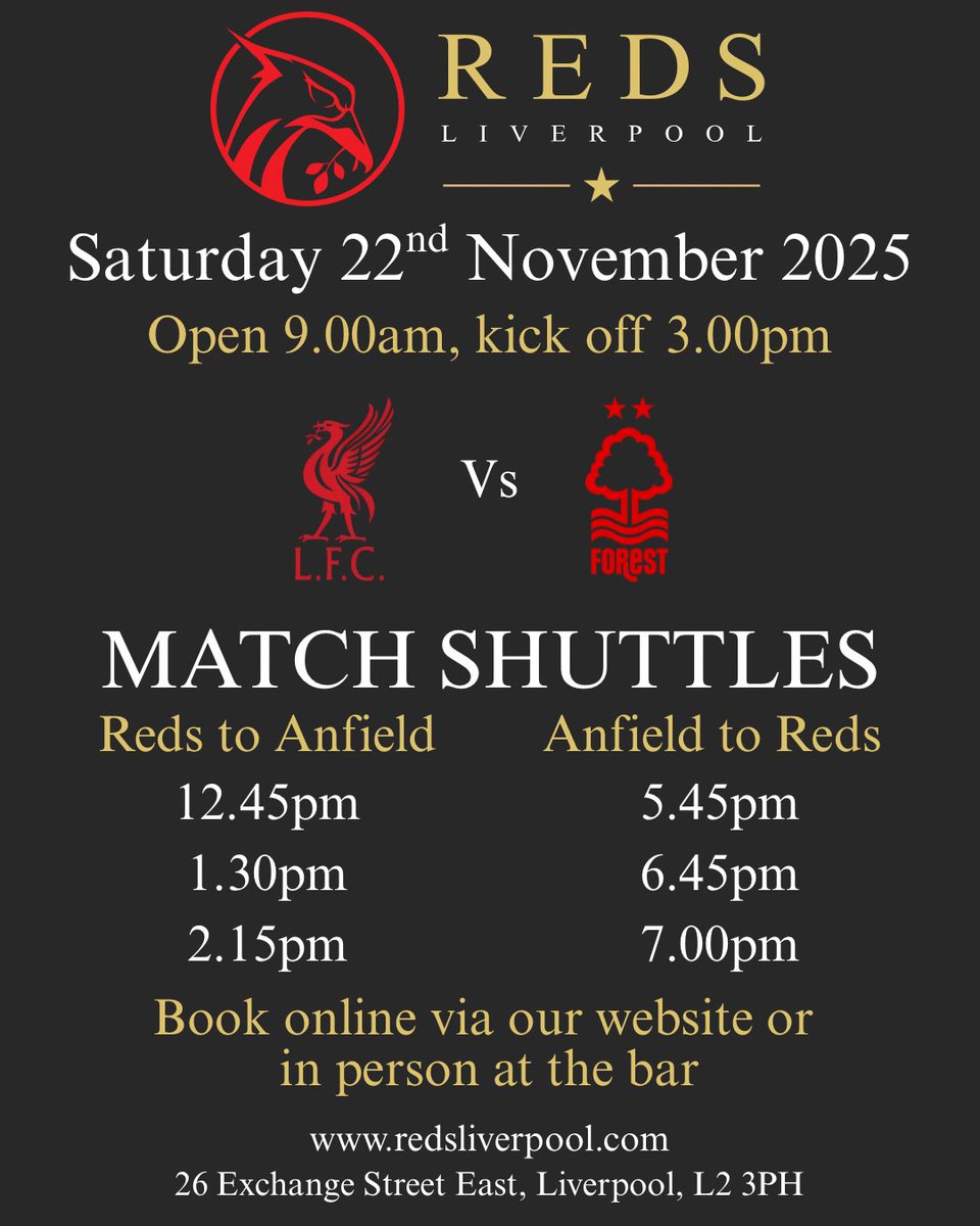 Big one this weekend as the proper footy returns and Liverpool take on Nottingham Forest at Anfield and we’ve got 2 huge live music sets for you to get into.

We open up at 9.00am serving breakfast (if you haven’t tried our full English you are missing out)