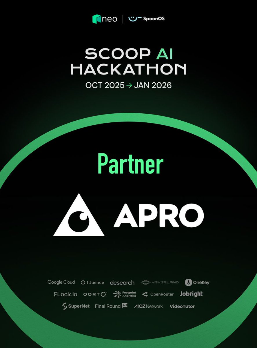 SpoonOS_ai's tweet image. Welcome @APRO_Oracle — the leading AI-enhanced Oracle for cutting-edge ecosystems like RWA, #AI, #PredictionMarket, and #DeFi — as our partner for the Scoop AI Hackathon: Silicon Valley Bowl!

Participants will get hands-on experience with APRO’s Source Agent and AI Oracle,…
