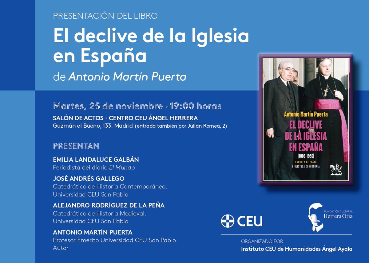El martes de la semana que viene participo en la presentación de este libro de enorme interés. Una respuesta alternativa a los topicazos sobre la crisis del catolicismo español en la Edad contemporánea