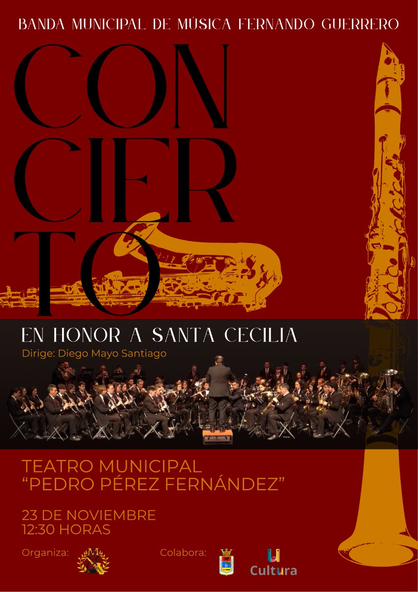 ¡Vuelve el tradicional Concierto de Santa Cecilia! 

La Banda de Música Municipal «Fernando Guerrero» te invita a disfrutar de una cita muy especial el domingo 23 de noviembre a las 12:30 h en el Teatro Público Municipal «Pedro Pérez Fernández» de Los Palacios y Villafranca.