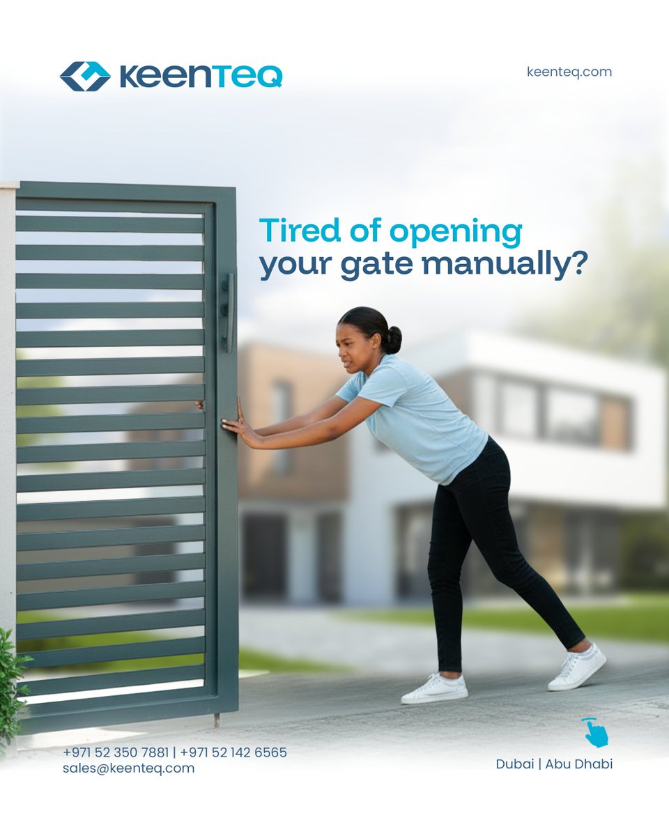 KeenTeQ1's tweet image. Tired of opening your gate manually? Upgrade to Gate Automation and enjoy comfort, safety, and convenience every day!

#gateautomation #automaticgates #gateautomationuae #gateautomationdubai #gateautomationabudhabi #smartentry #securehomesuae #accesscontrol #keenteq