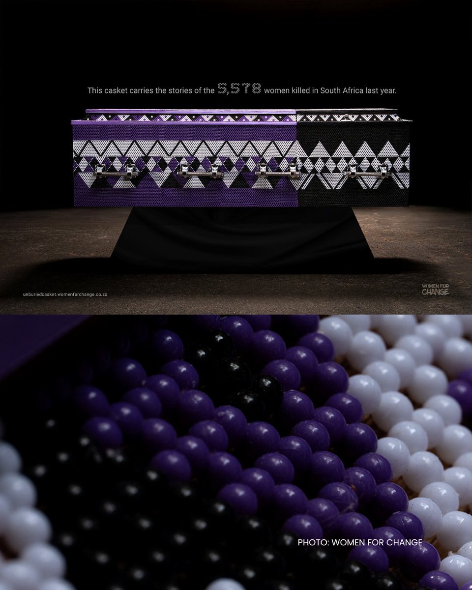 WomensHealthSA's tweet image. Crafted by women for women, using traditional symbols of strength and resilience, the casket holds beads, each representing the faces of some of the sisters we lost. 

#WomenForChange #WomenShutdown #UnburyTheTruth