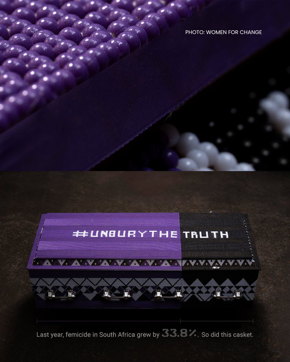 WomensHealthSA's tweet image. Crafted by women for women, using traditional symbols of strength and resilience, the casket holds beads, each representing the faces of some of the sisters we lost. 

#WomenForChange #WomenShutdown #UnburyTheTruth