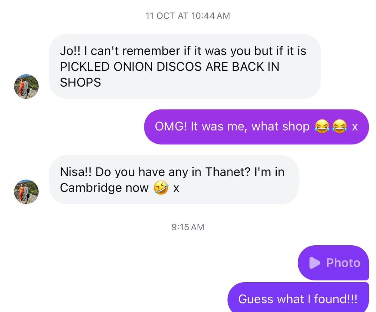A friend from 18 years ago reached out to me… made my day because not only do people remember me for pickled onion flavour crisps. BUT THEY ARE BACK!
