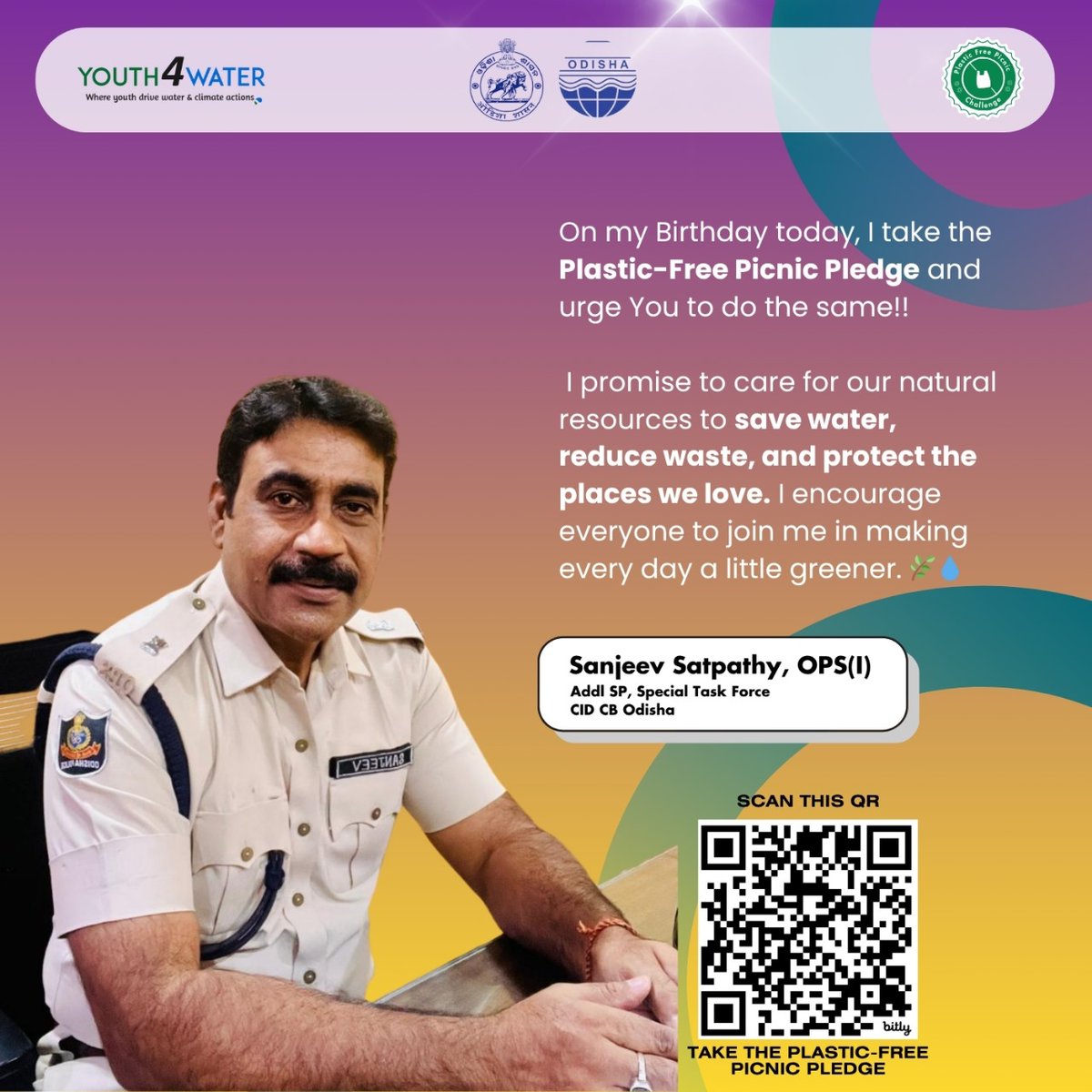 Youth4WaterIn's tweet image. Sanjeev Satpathy, OPS(I) shares a special message on his Birthday.

&quot;On my birthday, I promise to care for our natural resources  to save water, reduce waste, and protect the places we love. I encourage everyone to join me in making every day a little greener. 🌿&quot;