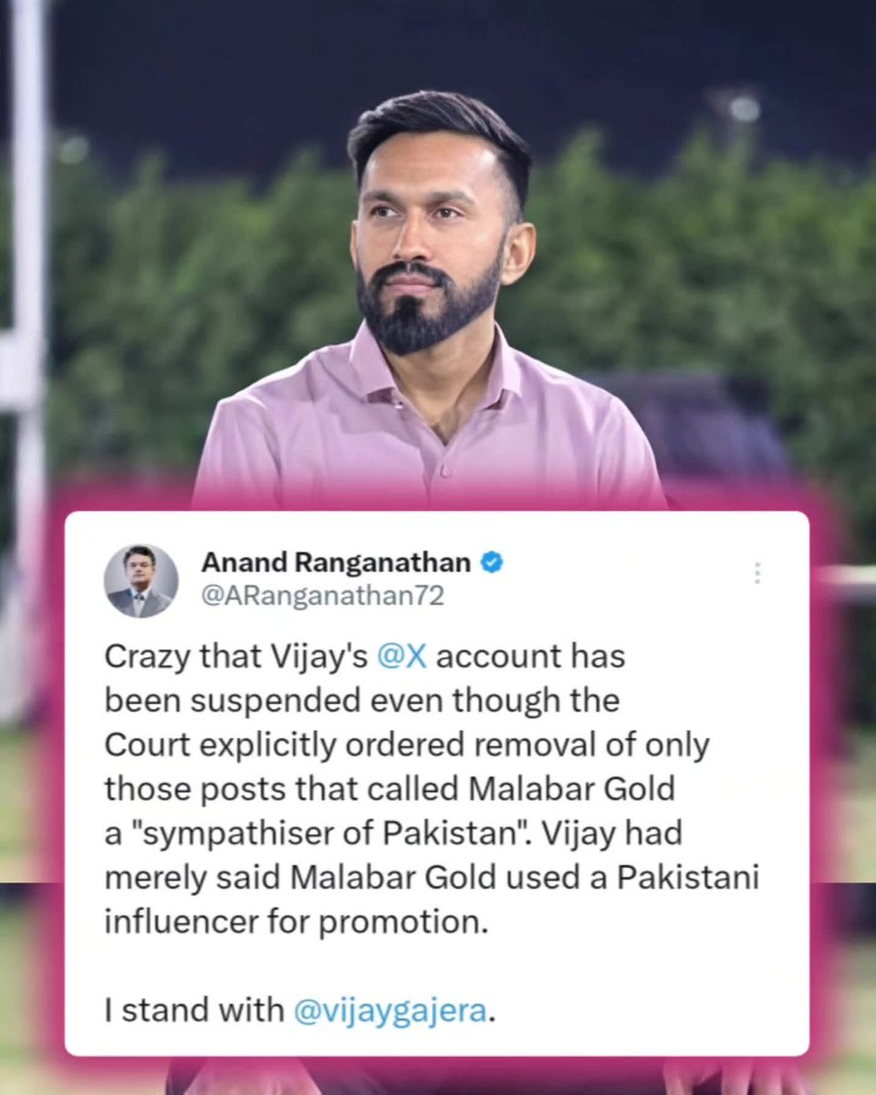 ssaratht's tweet image. Don’t forget @vijaygajera ‘s account is still withheld in India.

How long will it take to remove this ban?
@MIB_India @AshwiniVaishnaw 

He didn’t do anything wrong. He educated people that’s all.

#BoycottMalabarGold #IStandWithVijayPatel #IStandWithVijayGajera