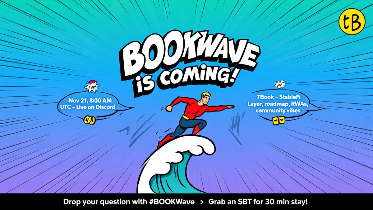 serg71kz's tweet photo. 🌊BOOKWave goes live Nov 21, 08:00 UTC on Discord!
We’ll discuss TBook’s StableFi Layer, roadmap, and RWAs in the Sui ecosystem.
Post your question with #BOOKWave - top questions get on stage & earn SBTs
Stay 30 min to claim your SBT too!
#TBook #StableFi #RWAs #Sui @realtbook https://t.co/8j7TLR0SaG