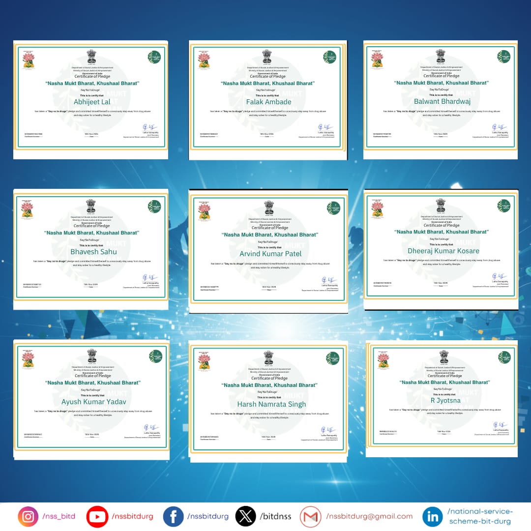 This initiative strengthened the collective resolve to build a safer and healthier society👤

Such moments reflect the power of youth in driving meaningful social change and promoting a brighter, addiction-free nation🌿✨
#nsschattisgarh #nssindia #nssbhopal #nss