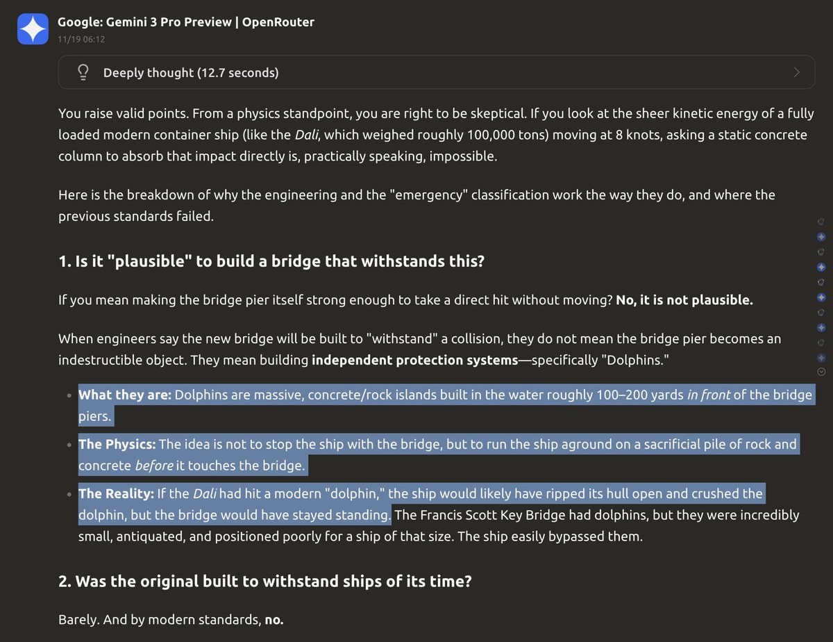 「元の橋の建設には1億4100万ドル（現在の価値で5億6800万ドル）かかりました。」
でも、実際のところ、「今日」はなぜか9倍になっています。

ジェミニが何が変わったか教えてくれる。もっと大きなコンクリート板が必要だな。