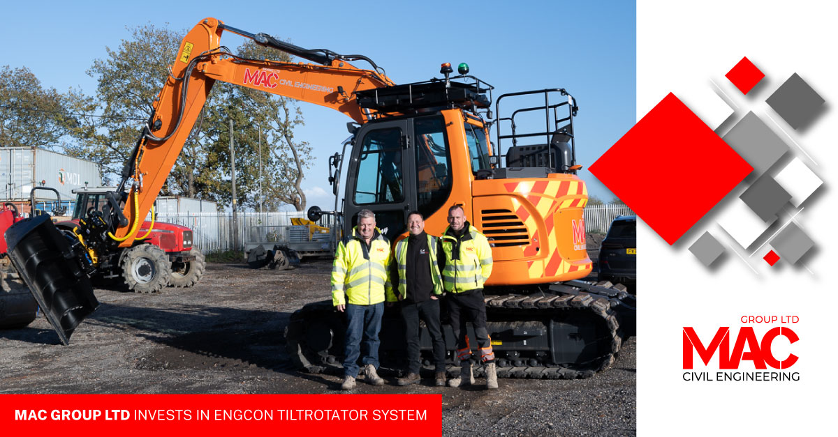 MACGroupLtd's tweet image. @MACGroupLtd continues to invest as they build their #groundworks #civilengineering capabilities with the new #Develon DX140LCR-7 fitted with the #Engcon EC214S Tiltrotator. macgroup.ltd/engcon-tiltrot…