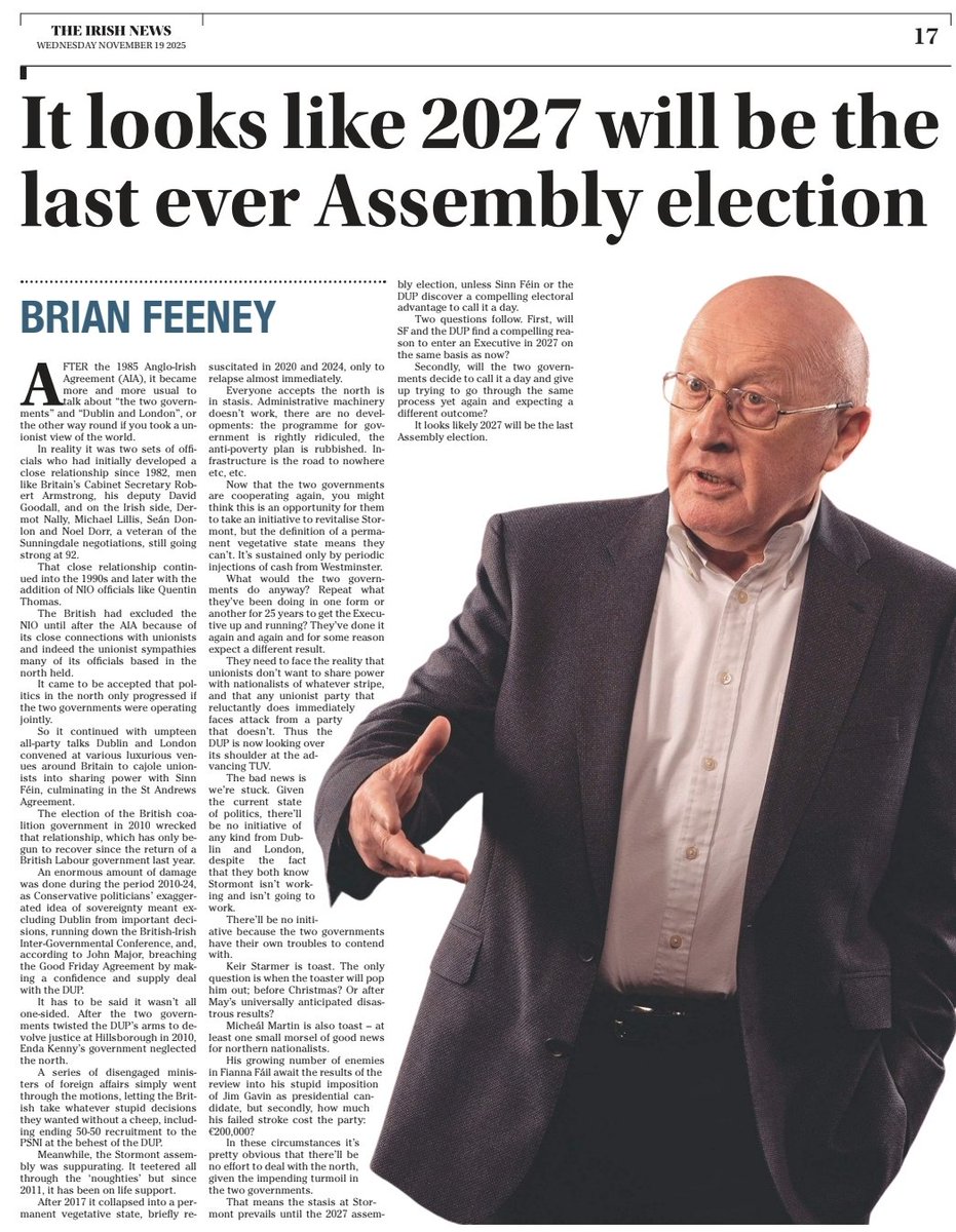 Brian Feeney in today's IRISH NEWS.