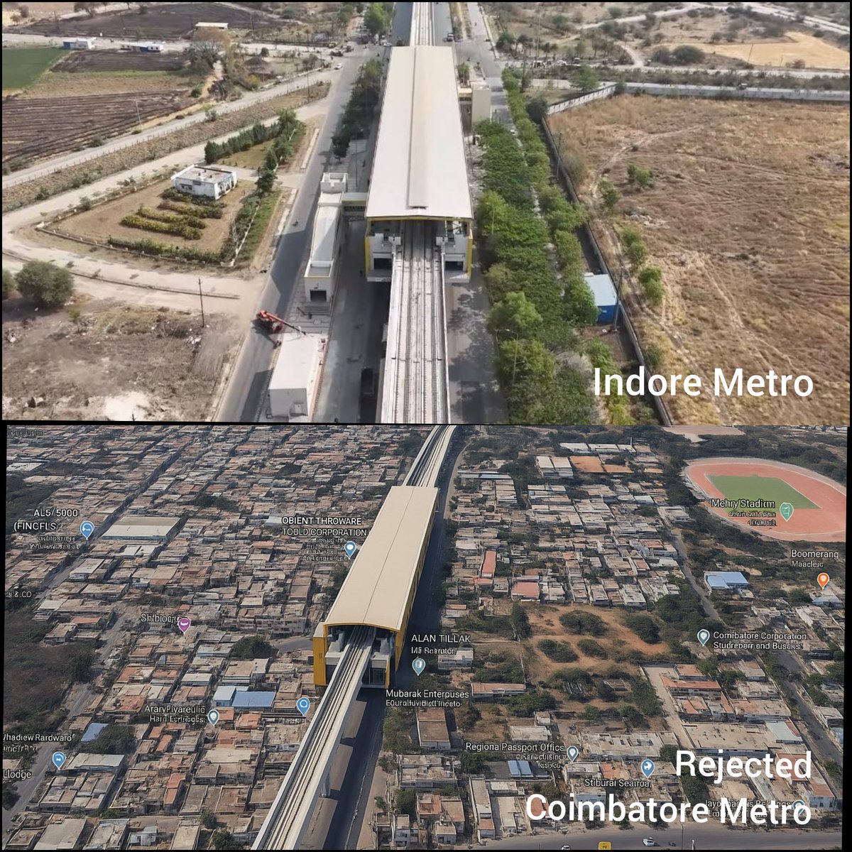 dstock_insights's tweet image. Imagine allowing a full fledged metro to be built and then opening it for just 4hr daily from 3pm to 7pm to cut maintenance cost. Thats Indore Metro Airport line 🤦

But you reject Coimbatore Metro and Madurai and suggest BRTS instead... how cruel the yardstick is 😶