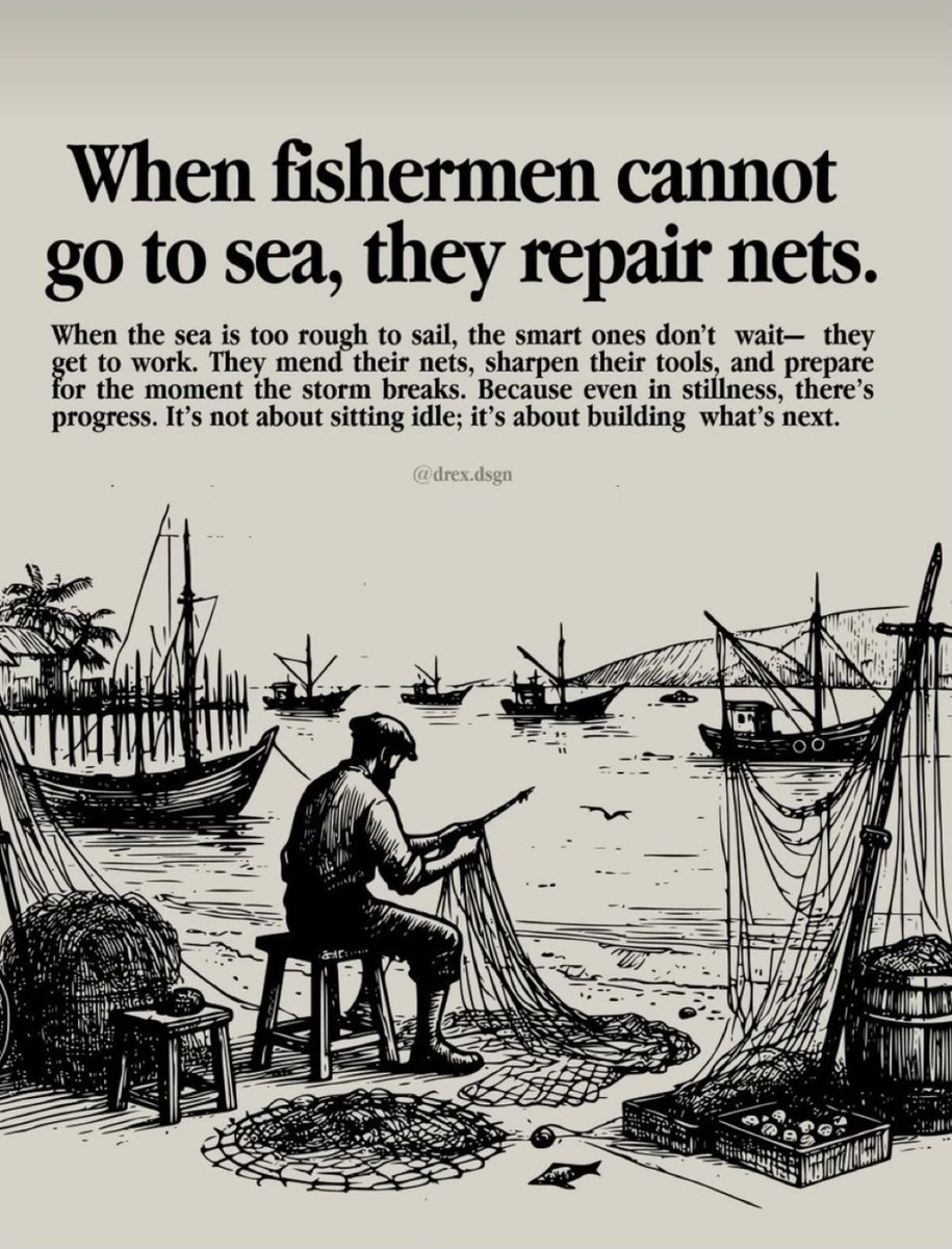 damskotrades's tweet photo. Repair your nets. 

I know the market sucks, and I know you are tired.

But, we’ve been here before

Don’t let it mentally control you. Protect your mind, capital and don’t get chopped trying to make it all back.

Don’t turn into a crypto-hating doomer, coping by thinking it all goes to zero or blaming manipulation, trump or meme’s.

That mindset blinds you from opportunity.

You can wake up negative, or you can wake up positive about the opportunity that will 100% come again, and:
→ plan where and how you’ll deploy again
→ build a watchlist of tokens showing strength
→ test new products

Have patience. Repair your nets.