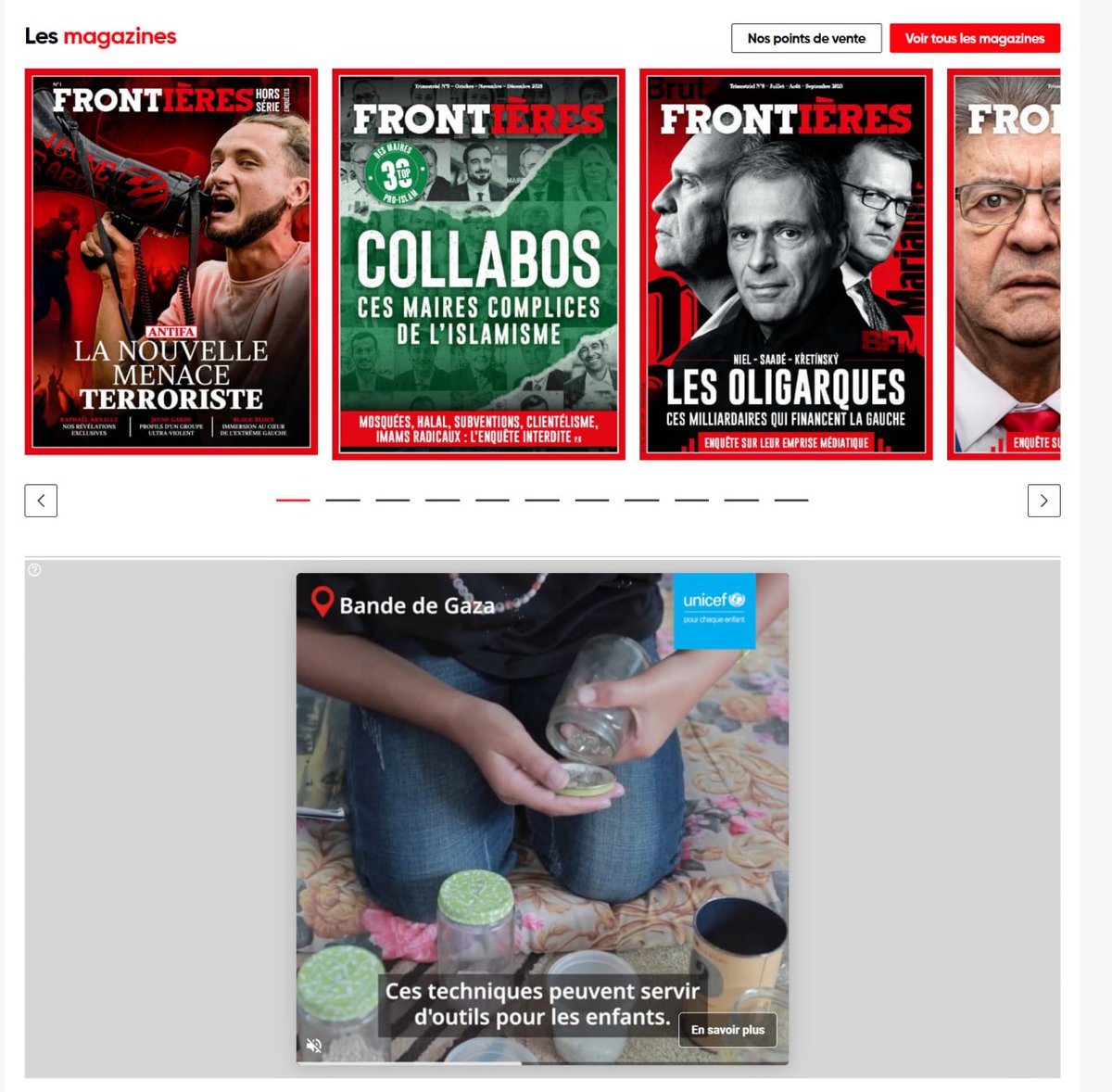 Aïe @Unicef_France ❤️, ceci prouve bien que les pubs sont placées à l'insu des annonceurs : la vôtre apparaît sur le site #FrontieresMedias.fr, organe de propagande anti-immigration, qui vend des t-shirts "On est chez nous" 😩
SVP excluez ce site de vos campagnes
#opFrontières