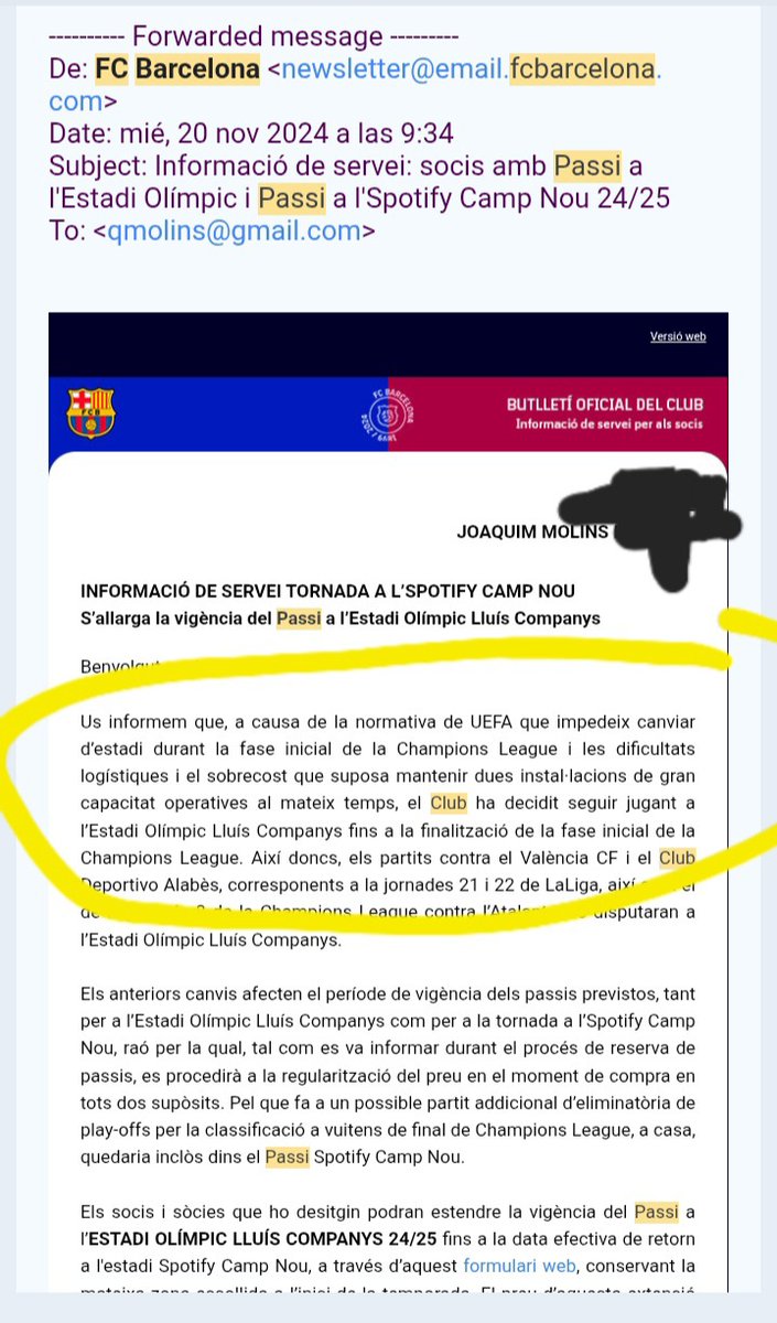 Mentíen, menteixen i mentiran 
Fa 1 any oficialment culpen a Uefa q no tornem al Camp Nou al gener dl 2024 pq no permetien el canvi d'estadi, despres d no tornar pel 125 aniversari, ho recordeu oi? 
Doncs ja veieu, com si q ho permet, ara ja jugarem la Champions al Camp Nou