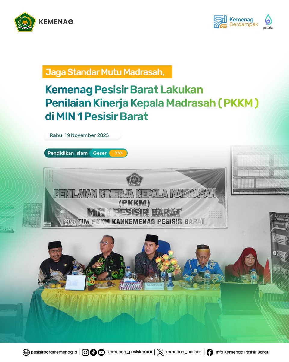 kemenag_pesbar's tweet photo. Assalamuโalaikum Wr. Wb.
Tabik pun ๐๐
Jaga Standar Mutu Madrasah, Kemenag Pesisir Barat Lakukan Penilaian Kinerja Kepala Madrasah (PKKM) MIN 1 Pesisir Barat
Selengkapnya ๐๐ป
https://t.co/XtCubcgNZO
#PendidikanIslam #Madrasah #MIN1PesisirBarat #PesisirBarat #Kemenag https://t.co/tUQhy0EQVd