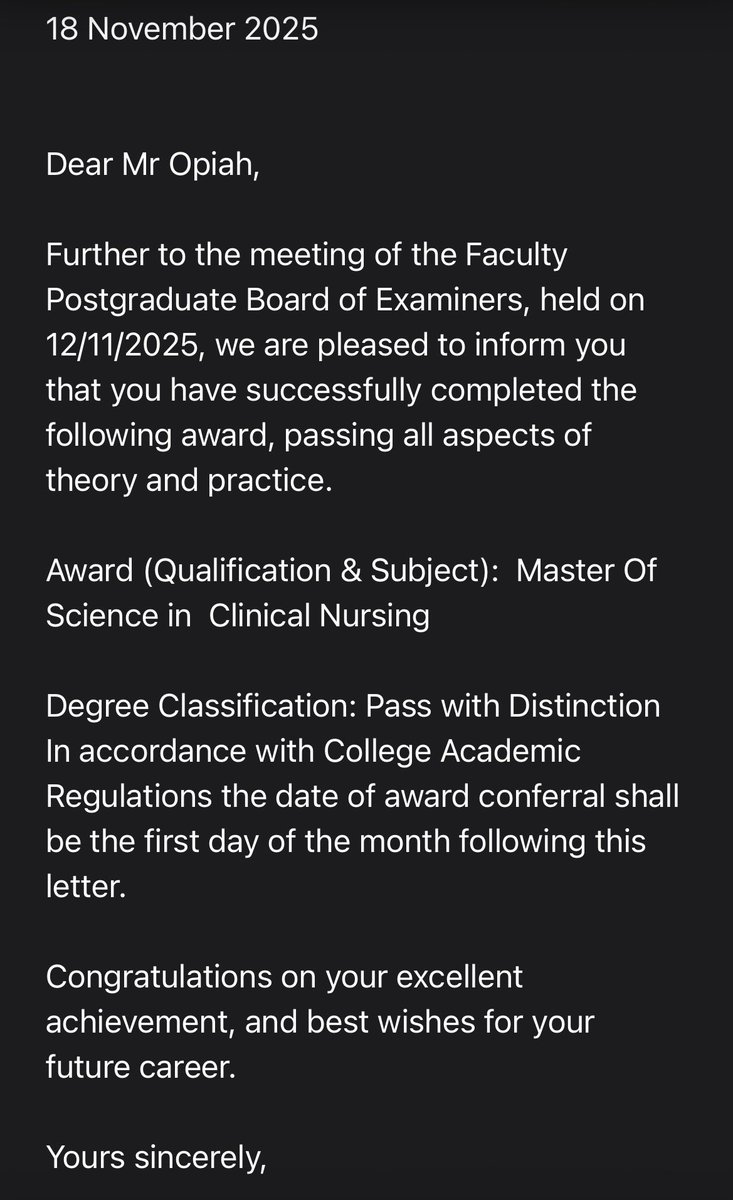 Thankful to have been awarded a Distinction in my MSc Clinical Nursing <a href="/KingsCollegeLon/">King's College London</a>. Grateful to my family, colleagues, mentors &amp; <a href="/BurdettTrust/">Burdett Trust 💙</a> for fully funding my MSc. I hope to use this to support colleagues, improve patient care &amp; contribute to nursing research.
