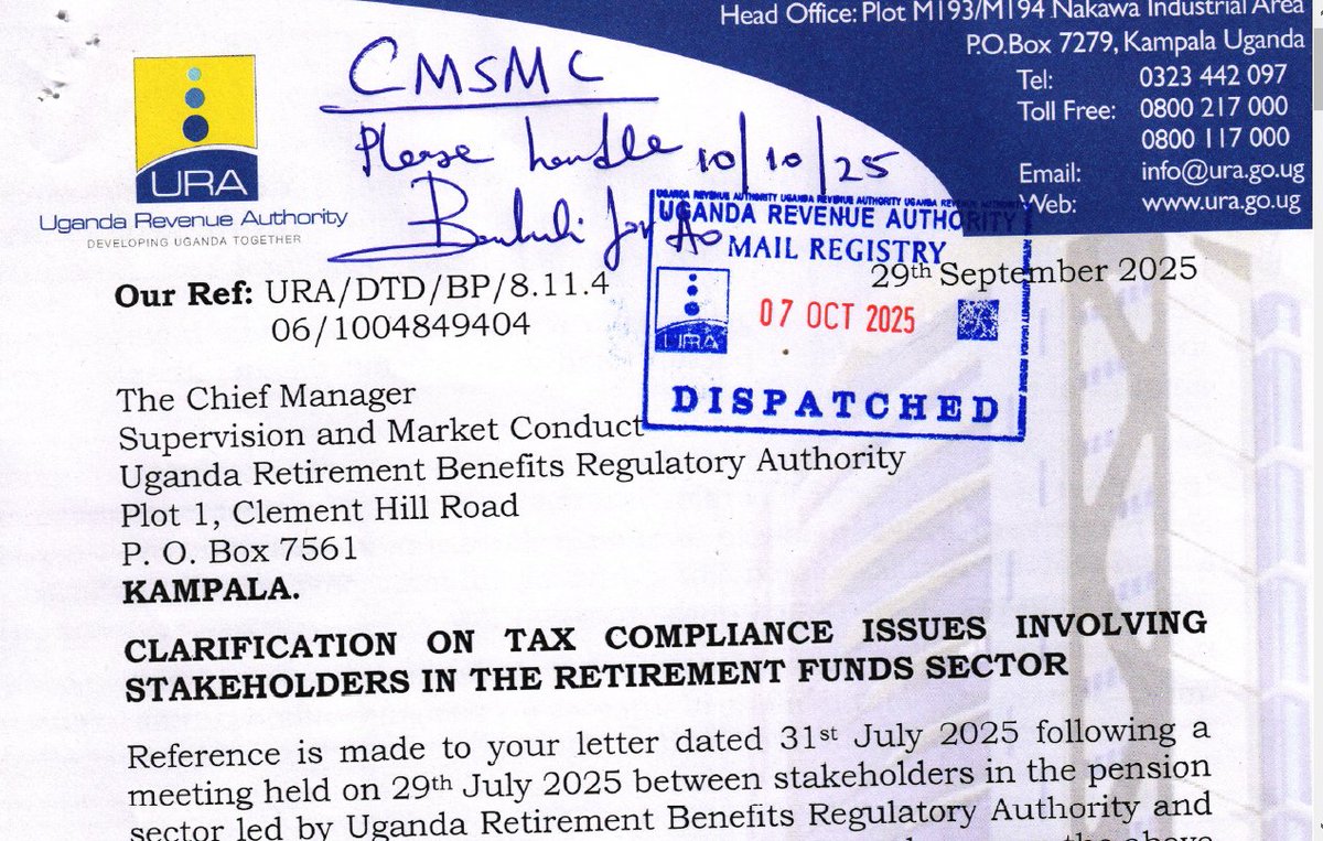 JSRConsult's tweet photo. In Sep 2025, @URAuganda wrote to @urbraUg clarifying taxation of income from Collective Investment Scheme (CIS - Unit Trusts), licensed by @CmaUganda . In Mar 2023, @JSRConsult Partner @DrOtete wrote in the New Vision advising that the income of a CIS is exempt from tax under Section 21(1)(t) of the Income Tax Act, Cap 338 to the extent of which the income is distributed to participants in the CIS. However, the income received by investors (e.g Pension Schemes) from the CIS would be taxed at 30%. This hopefully clarifies the matter for good. @ICPAU1 members can also take note during preparation and audit of financial statements.
