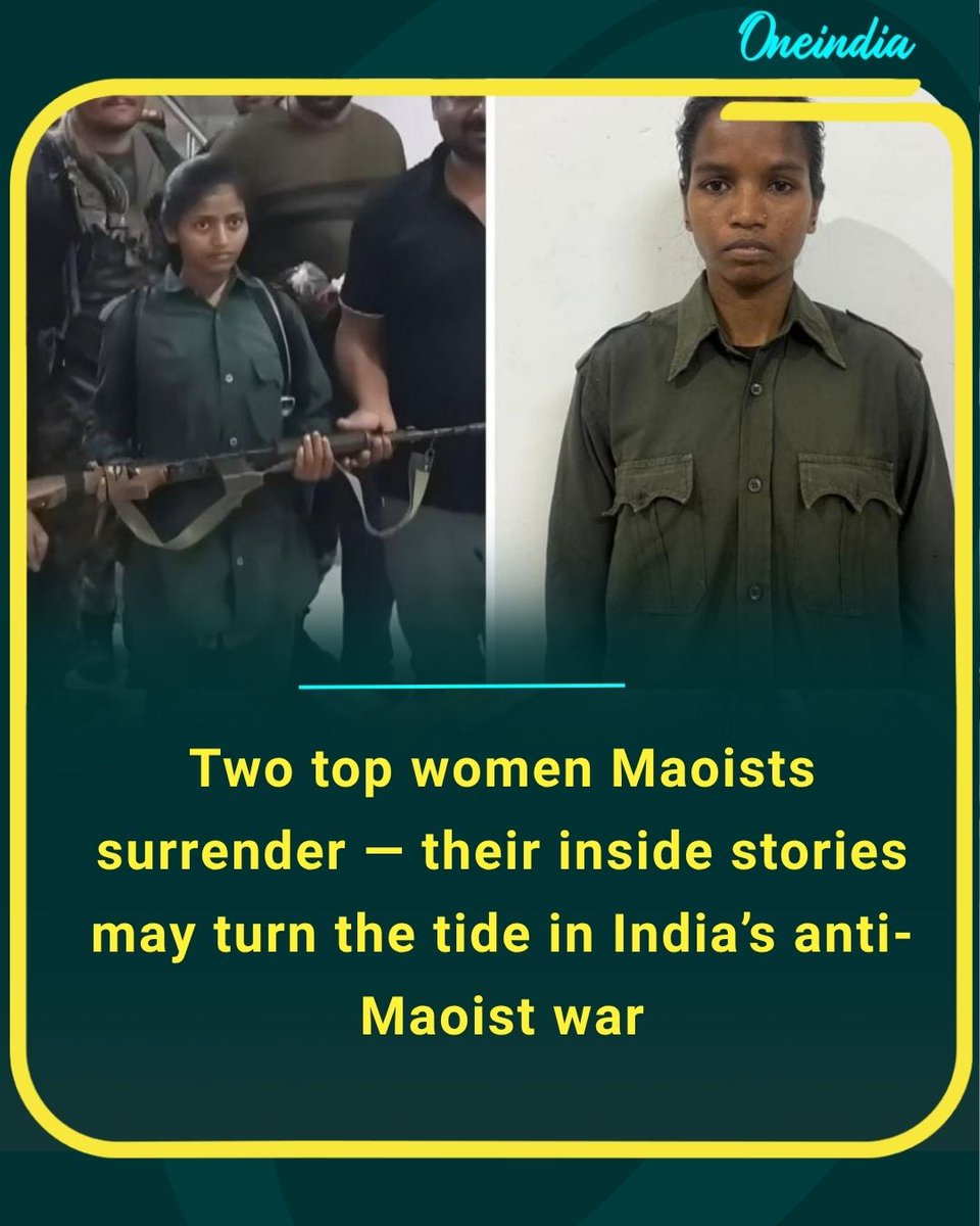 Oneindia's tweet image. Two top women Maoists surrender — their inside stories may turn the tide in India’s anti-Maoist war

#NaxalSurrender #PeaceProcess #IndiaSecurity #NewsUpdate #OI