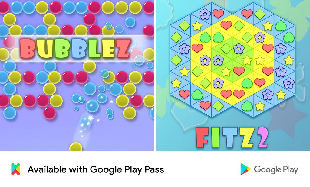 AbsolutistGame's tweet image. Our best puzzle games are available free without ads with Google Play Pass subscription!

Bubblez: bit.ly/bubblez-gp
Shoot bubbles of the same color to clear the play field.

Fitz 2: bit.ly/fitz2gp
Solve dozens of new amazing match 3 levels!

@GooglePlay
 #PlayPass