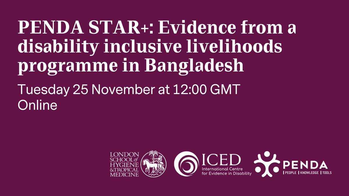 ICED_LSHTM's tweet image. Less than a week to go until our November webinar!

The panel includes speakers from @Bigd_BracU, @BRACworld &amp;amp; ICED, who will share evidence from the STAR+ programme for youth with disabilities in Bangladesh.

Learn more and save it to your calendars 👇
lshtm.ac.uk/newsevents/eve…
