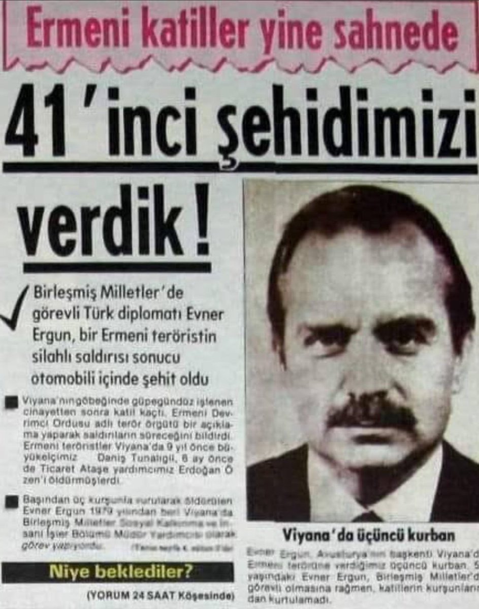 aslankenan_nl's tweet image. Terör örgütü ARA’nın menfur saldırısı sonucu 19 Kasım 1984 tarihinde Viyana’da şehit olan Birleşmiş Milletler (BM) Sosyal Kalkınma ve İnsani İşler Merkezi Direktör Yardımcısı Evner Ergun’u saygı ve rahmetle anıyorum.🇹🇷