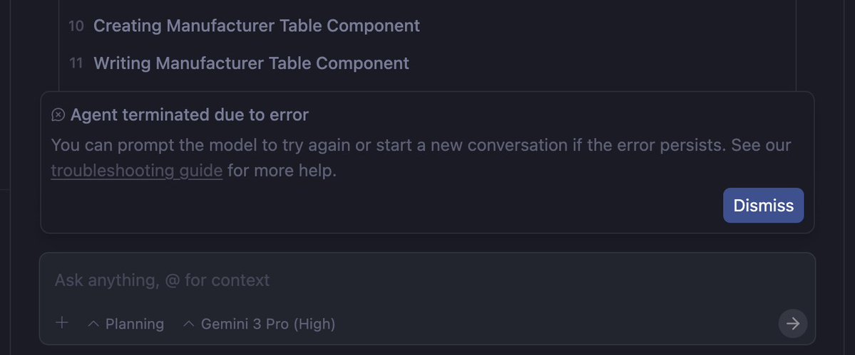 instanceofMA's tweet image. Every single prompt is interrupted with a termination:

#antigravity #googlegemini #Gemini3